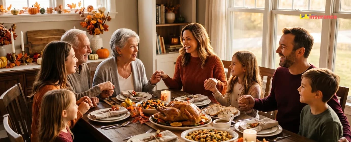 Embracing Gratitude: Why Thanksgiving Is More Than a Feast Multi-generational family holding hands and sharing a Thanksgiving dinner together, celebrating gratitude, love, and togetherness around a festive holiday table.