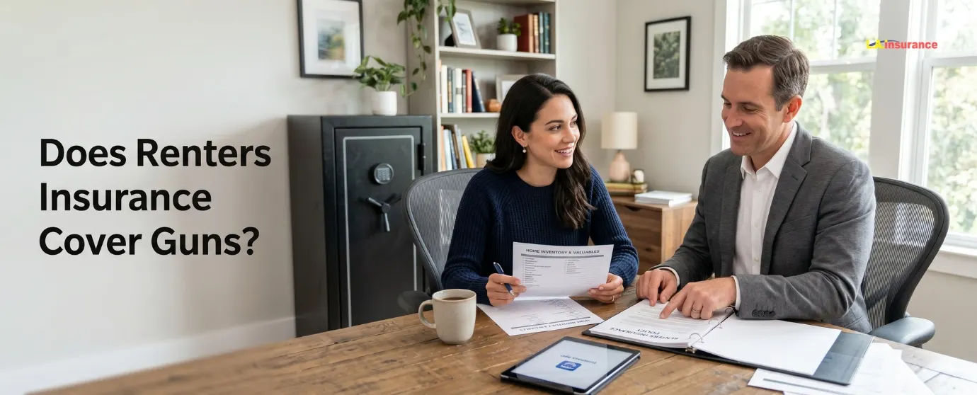 Does Renters Insurance Cover Guns? Insurance agent explaining renters insurance coverage for firearms and valuables to a renter