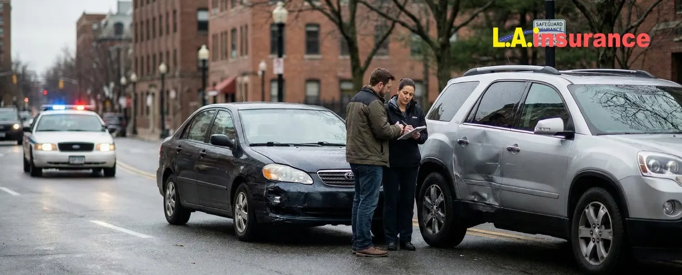 Uninsured Motorist Coverage (UM): What It Is, What It Covers, and Why You Need It Car accident involving two vehicles with police assistance, highlighting the importance of uninsured motorist coverage for financial protection.