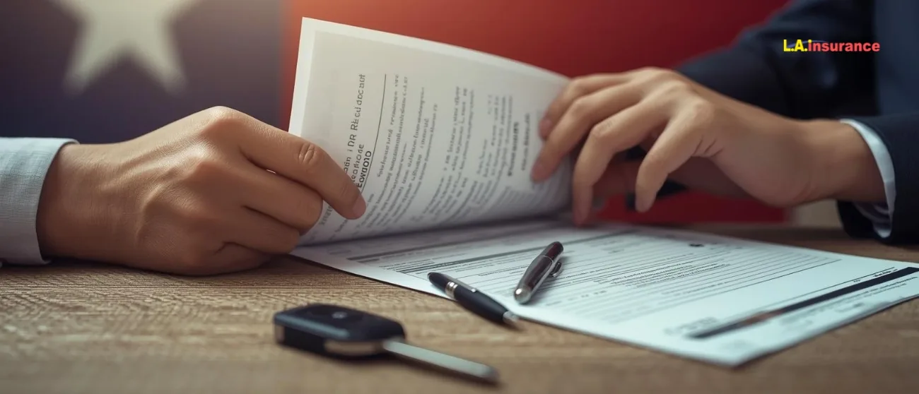 Do You Need Insurance to Register a Car in Texas? “Signing car insurance documents with car keys on table during vehicle registration process in Texas.”